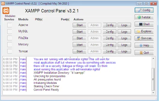 Figura 2.  Panel de control paquete XAMPP 