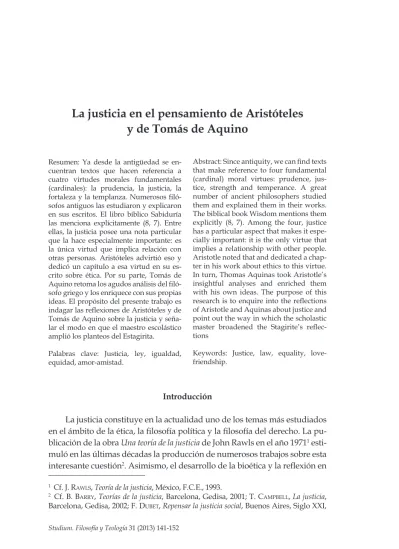 Vista De La Justicia En El Pensamiento De Aristóteles Y De Tomás De Aquino