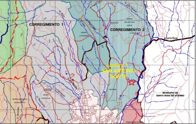 Figura 7-5 Localización de la cantera 1 en el corregimiento 2 del municipio de Duitama
