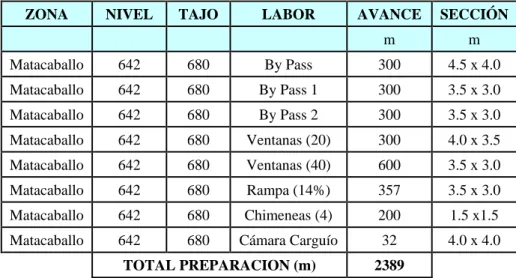 TABLA 8: RESUMEN METRAJE PREPARACION 