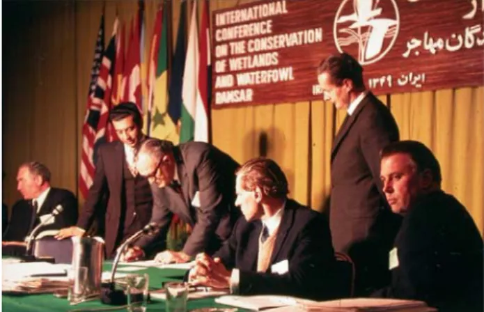 Fig. 2.  Signing ceremony of the Ramsar Convention, 2 February 1971. From left to right: USSR delegate; E
