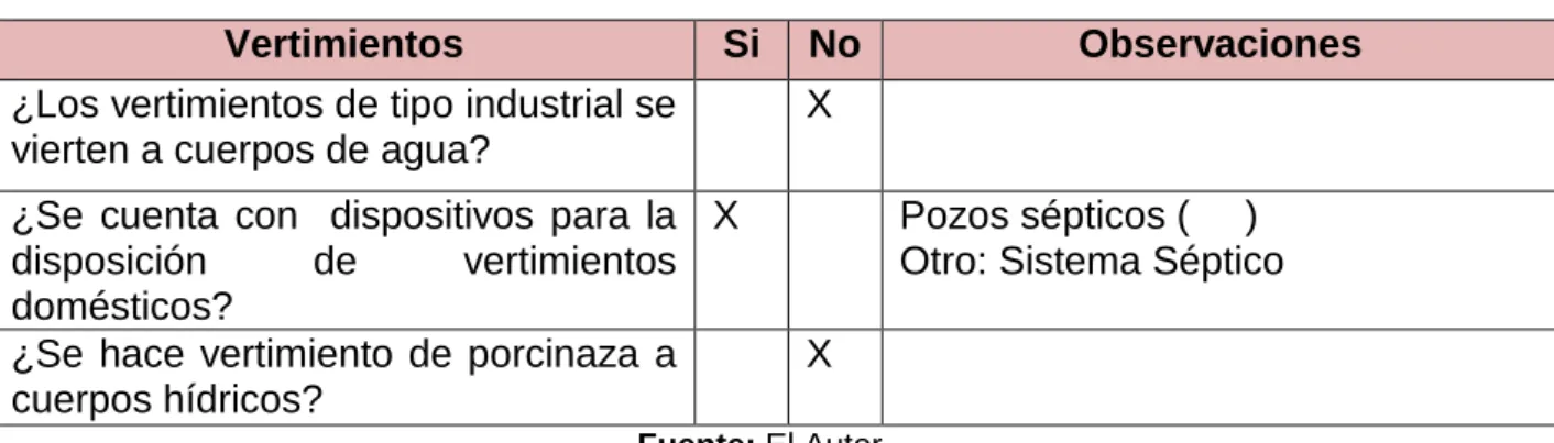 Tabla 19. RAI Vertimientos. 