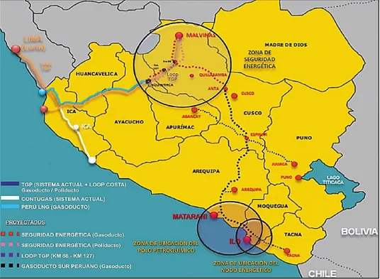 Gráfico 2. 6 Mapa de trayectoria del Gaseoducto Sur del Perú 