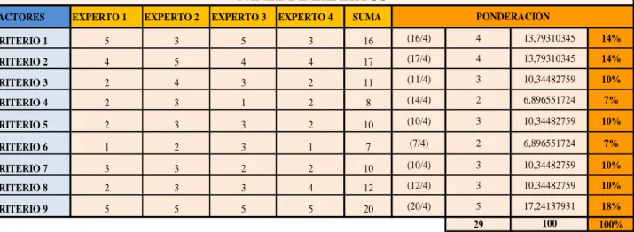 Tabla 11. Panel de Expertos: Determinación de relevancia de criterios de Ecología Industrial 