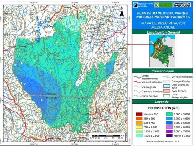 Figura 3: Precipitación promedio multianual en el PNN Paramillo 