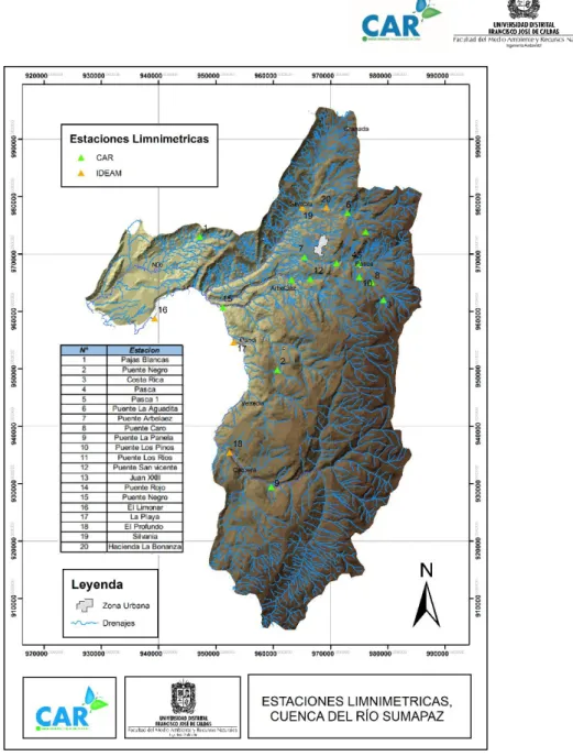 Ilustración 3. Ubicación estaciones limnimetricas, cuenca del río Sumapaz. (Anexo 3.2) 