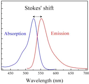 Figura 6. Shift de Stoke; nm: nanómetros. Fuente: J Lakowicz: Principles of fluorescence Spectroscopy