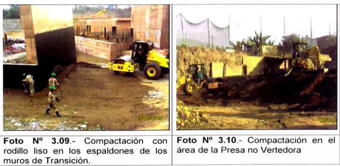 Foto  N º  3.09.- Compactación  con  rodillo  liso  en  los  espaldones  de  los  muros de Transición