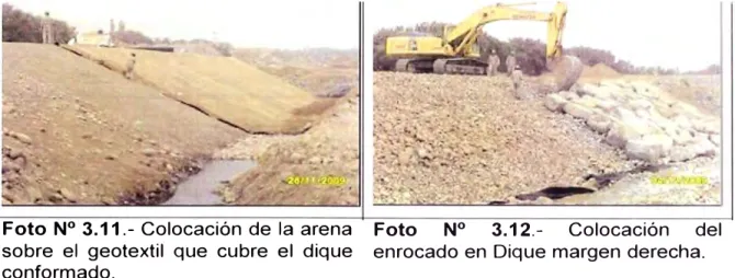 Foto N º  3.11.- Colocación de la arena  sobre  el  geotextil  que  cubre  el  dique  conformado