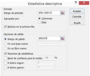 Ilustración	3.	Estadística	descriptiva	en	Excel	