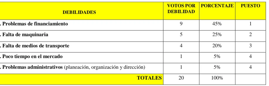 Tabla no.2: Priorización de debilidades 