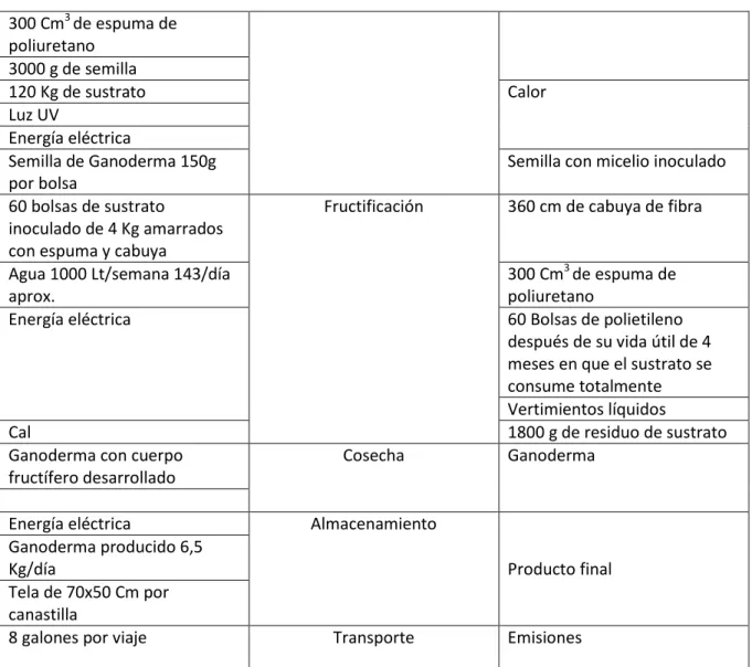 Tabla 9 Entradas y salidas producción de semilla Orellana 