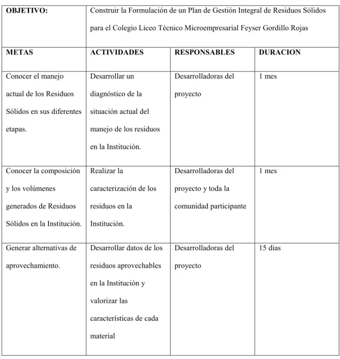 Cuadro 5. Metas y Actividades Comité Ambiental. 