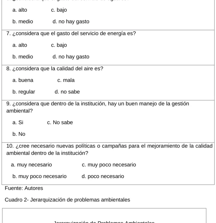 Cuadro 2- Jerarquización de problemas ambientales 