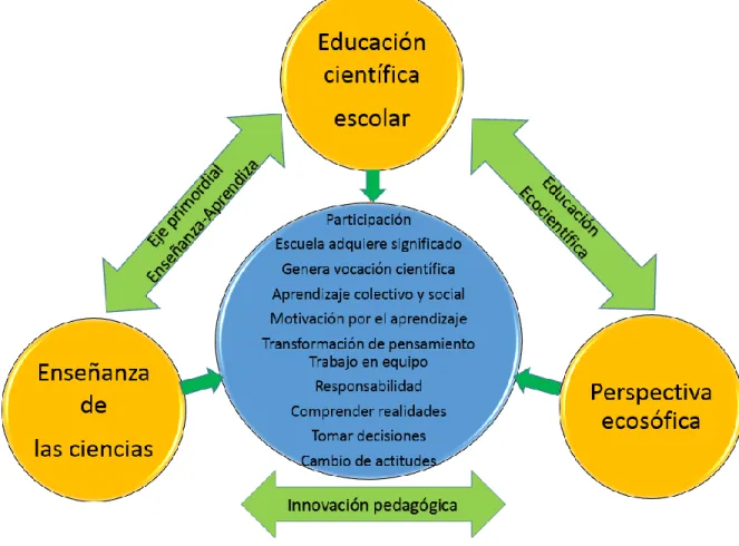 Figura N° 4. La enseñanza de la ciencia, la educación científica escolar y la perspectiva  ecosófica como generadoras de innovación pedagógica