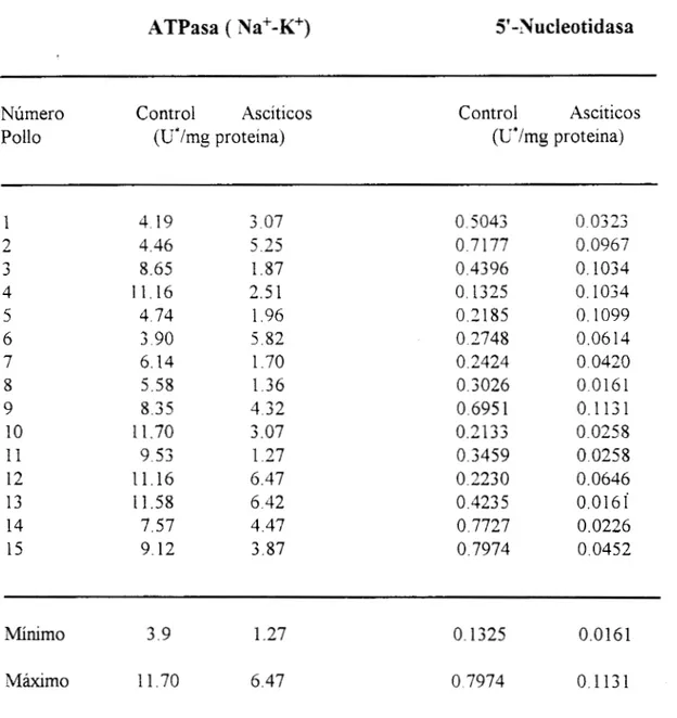 Tabla  5.  ACTIVIDAD  ENZIMATICA  EN  MEMBRANAS  PLASMATICAS  AISLADAS  DE CELULAS  DE HIGADO DE  POLLO