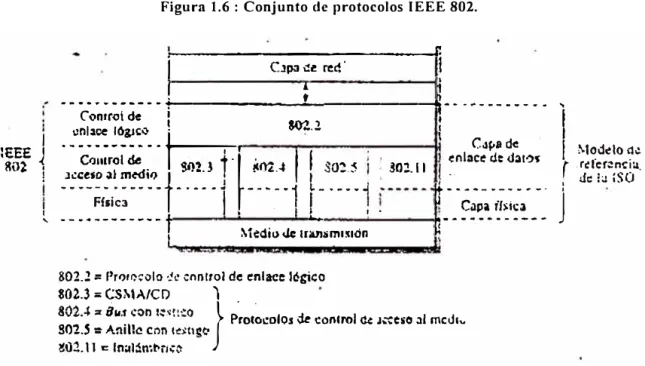 Figura 1.6 :  Conjunto de protocolos IEEE 802 .  j,__ _____ C  ___  Jp:i_i!_e_re_d_.------'Í .