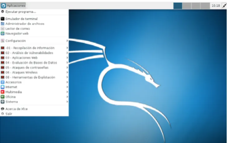 Figura 4. SqlMap on Kali Linux Figura 5. Kali Linux Menu