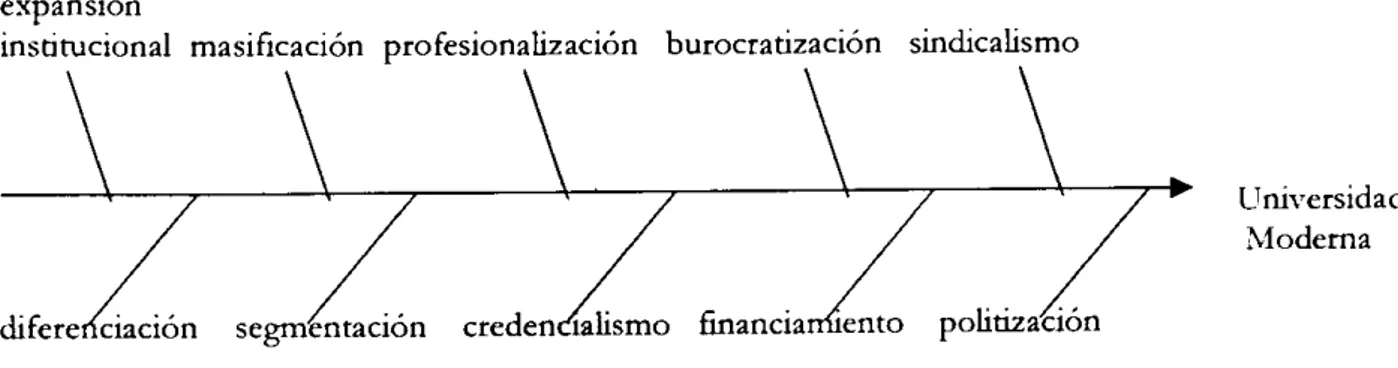 Figura 4. Los problemas generados en la universidad mexicana moderna 