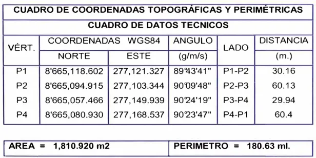 Cuadro N º  3.0.1 - Coordenadas Topográficas 
