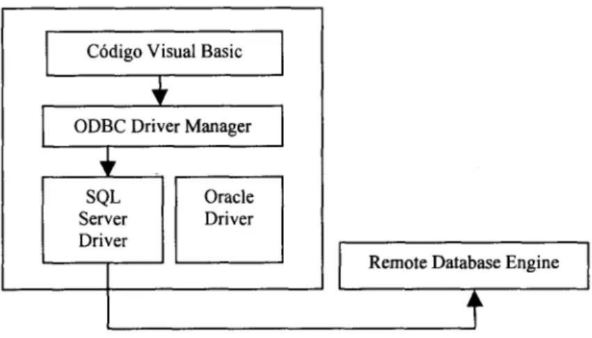 Figura  2. Acceso  a  bases de  datos  remotas  usando  la  API de  ODBC. 