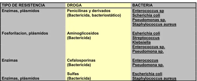 Tabla 1. Mecanismo de Resistencia a los Antibióticos. 