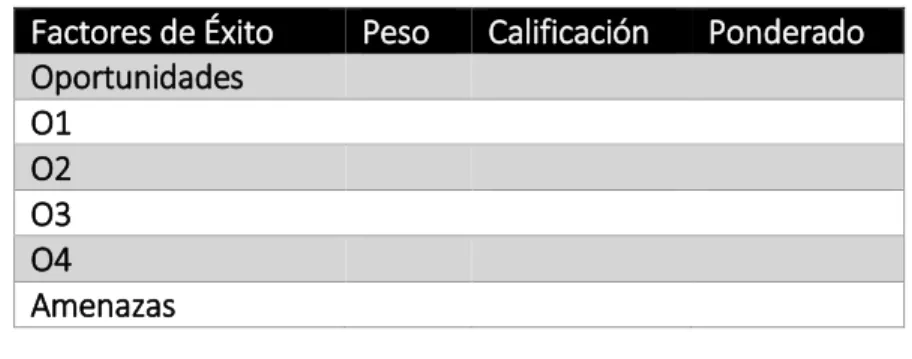 Tabla 4. Formato de Matriz EFE. 