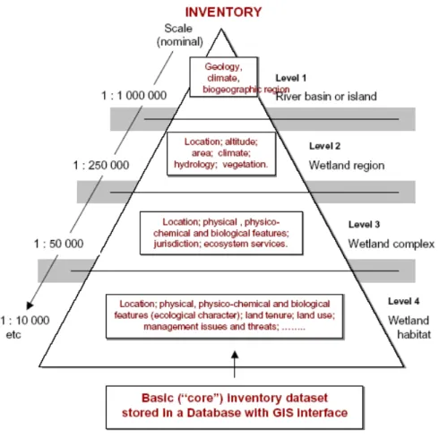 Figure 1. The hierarchical approach to wetland inventory. Data fields most appropriate for 