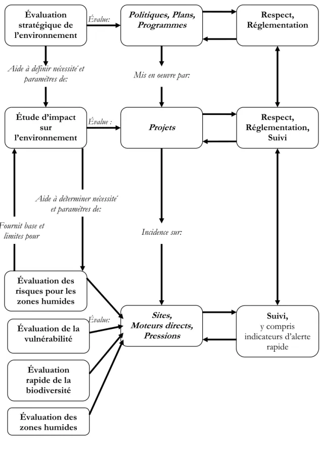 Figure 2. Relations entre les différents outils d’évaluation des zones humides disponibles  dans le cadre de la Convention