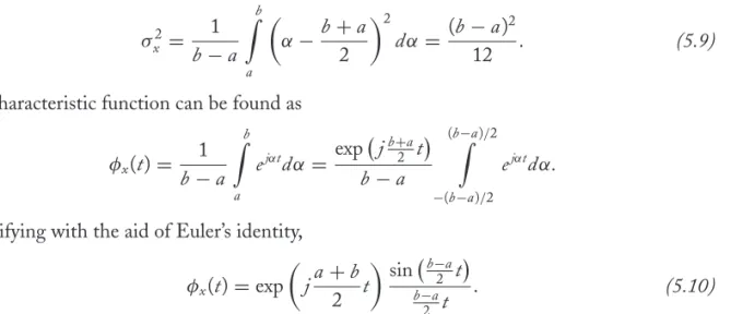 Figure 5.2 illustrates the PDF and the magnitude of the characteristic function for a continuous RV uniformly distributed on [0, 1]