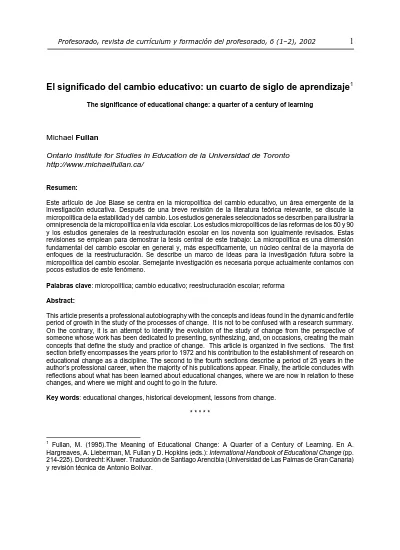 El Significado Del Cambio Educativo: Un Cuarto De Siglo De Aprendizaje