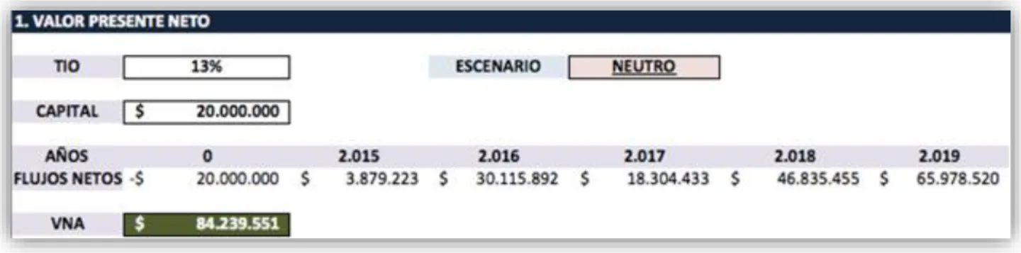 Tabla 8. Valor Presente Neto, Escenario Neutro 