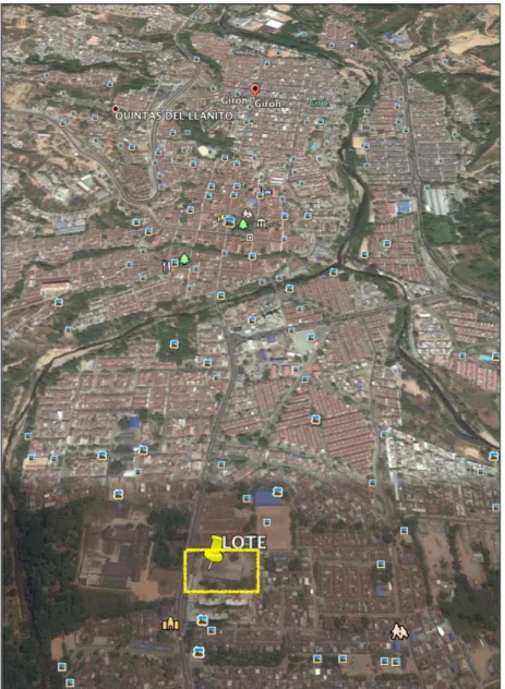 Figura 9. Localización satelital del lote y el municipio de Girón Santander-Colombia 