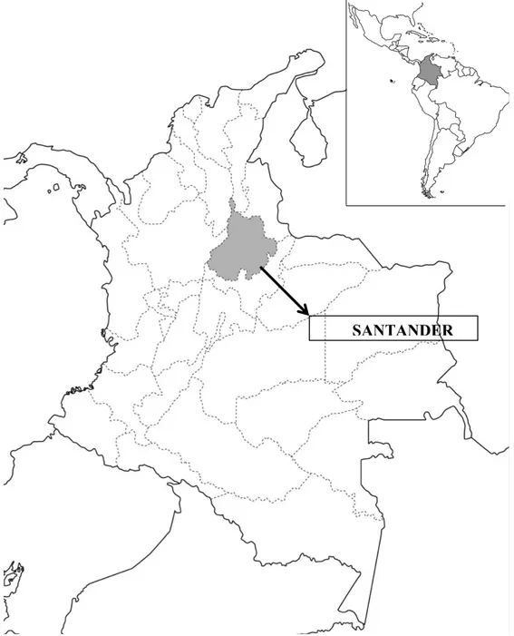 Figura  7. Santander en Colombia – Colombia en América del Sur.  Adaptado: Portal Territorial de Colombia, DNP.
