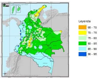 Figura 1. Mapa climático de Humedad Relativa de Colombia    Promedio Anual (1981-2010) 