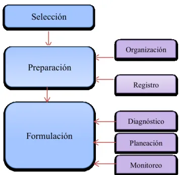 Figura 1. Etapas diseñadas para  el acompañamiento en la estructuración de los PUEAA