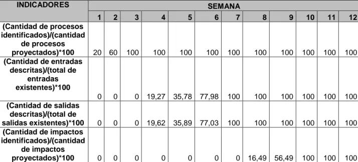 Tabla 1. Objetivos, metas e indicadores de la pasantía. Fuente: Autores 