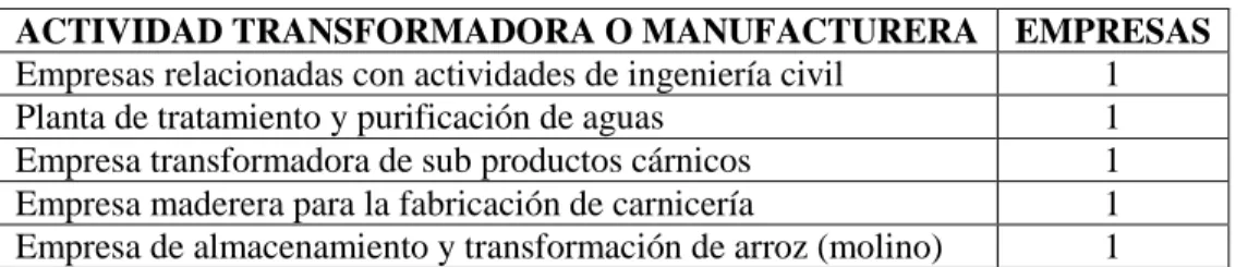 Cuadro 6. Actividades Manufactureras
