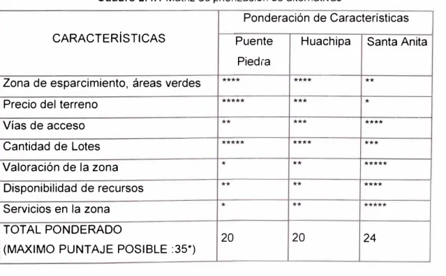 Cuadro 2.4.1  Matriz de priorización de alternativas 