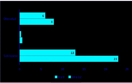 Gráfico 1. Distribución de Sobrepeso/Obesidad por Grupo Etareo. (Fuente: Ficha de  Recolección de Datos).