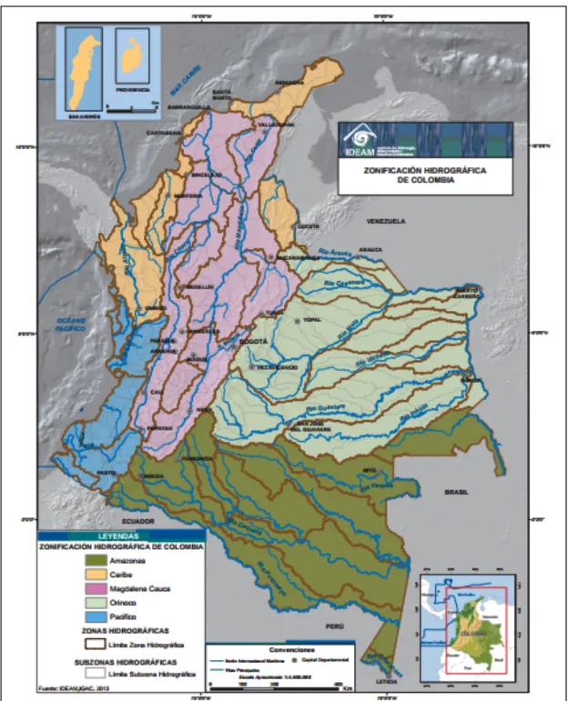 Figura 2: Mapa de Zonificación hidrográfica en Colombia  Fuente: (IDEAM, 2013) 