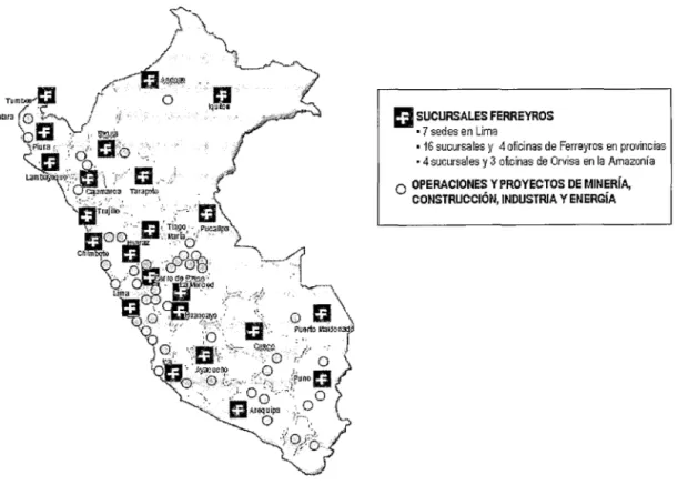 Figura 5.  Mapa  de  cobertura  Ferreyros a nivel nacionai_Fuente:  Gerencia  General 