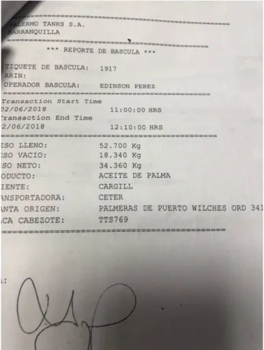 Figura 7. Tiquete reporte de bascula  	