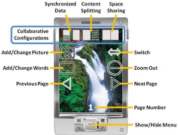 Figure 9. Mobile Stories 3.1 page-level interface,  showing the menu. 
