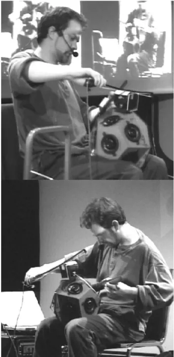 Figure 1. The author with the Bowed-Sensor-Speaker- Bowed-Sensor-Speaker-Array (BoSSA).