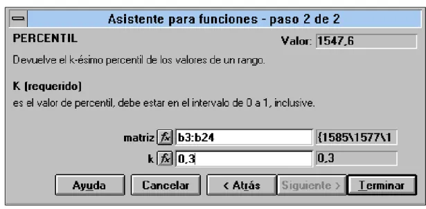 Ilustración 5 : &#34;Asistente para fórmulas Percentil&#34;