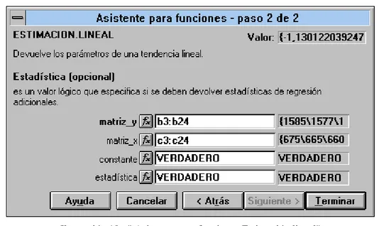 Ilustración 10 : " Asistente para funciones Estimación lineal"