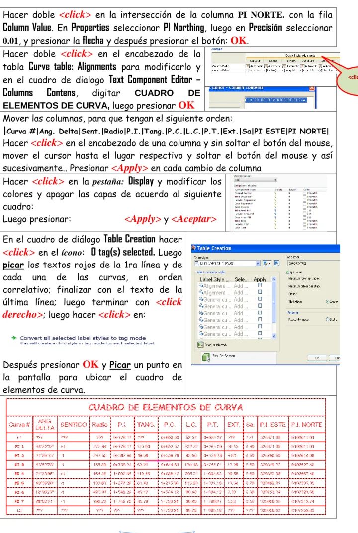 tabla  Curve  table:  Alignments   para  modificarlo  y  en  el  cuadro  de  dialogo  Text  Component  Editor  –  Columns  Contens ,  digitar  CUADRO  DE 
