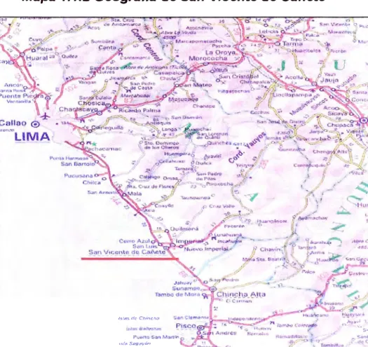 Mapa 1.1.2 Geografía de San  Vicente de Cañete 