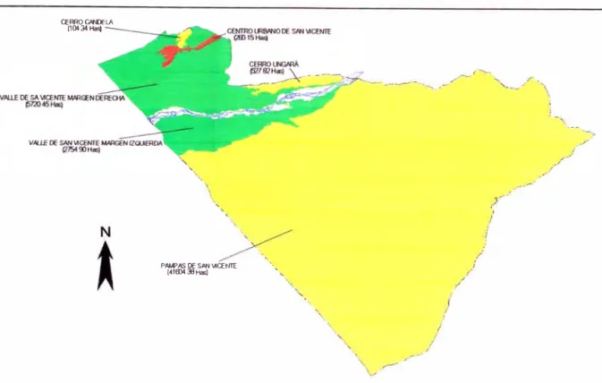 Mapa 2.1.5 Distribución de áreas en el distrito de San  Vicente 